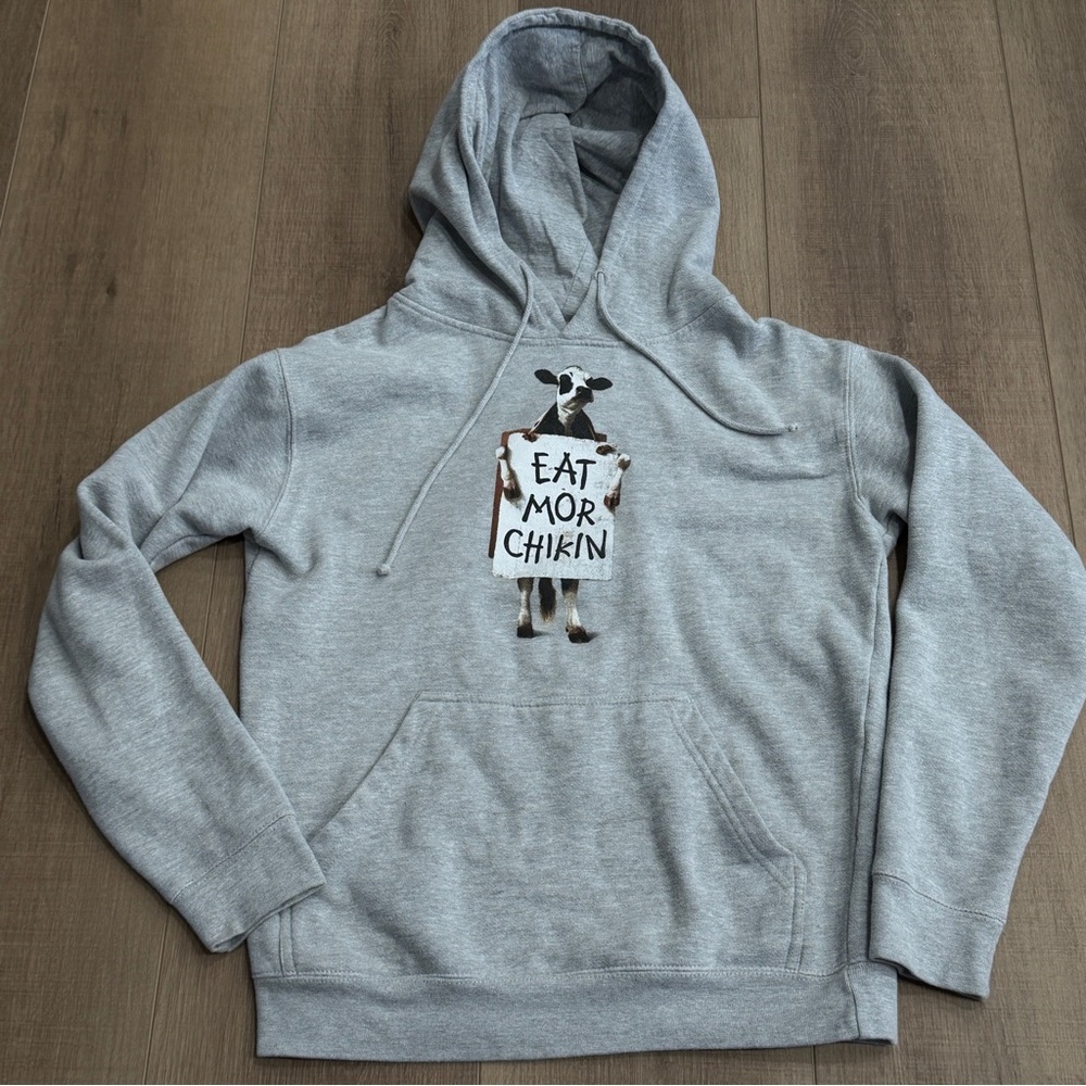 Chick-fil-a Hoodie Unisex M‎ Gray Eat Mor Chikin Cow Sweatshirt Pullover Uniform - Picture 4 of 8